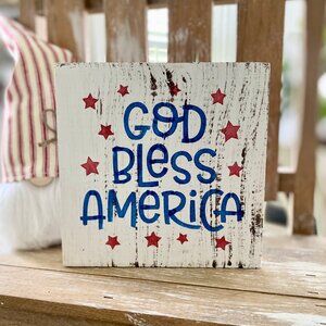 "God Bless America" Wood Sign Shelf Sitter